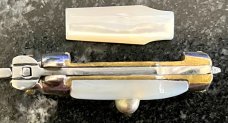 Miniature Switchblade Knife, Made In Italy, Vertical INOX, Older Style, Mother Of Pearl Handle 