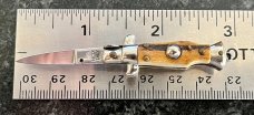 Miniature Switchblade Knife, Made In Italy, Old INOX over ITALY Mark, Older Style, Stag Handle 