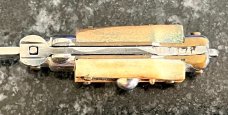 Miniature Switchblade Knife, Made In Italy, Old INOX over ITALY Mark, Older Style, Stag Handle 