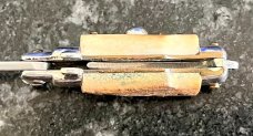 Miniature Switchblade Knife, Made In Italy, Old INOX over ITALY Mark, Older Style, Stag Handle 