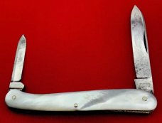 Vintage EMPIRE WINSTED CT 2-Blade Serpentine Pen Folding Pocket Knife c.1856-1930 Blade Etch MOP