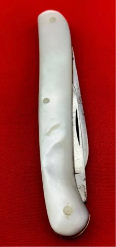 Vintage EMPIRE WINSTED CT 2-Blade Serpentine Pen Folding Pocket Knife c.1856-1930 Blade Etch MOP