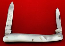 Vintage EMPIRE WINSTED CT 2-Blade Serpentine Pen Folding Pocket Knife c.1856-1930 Blade Etch MOP