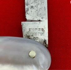 Vintage EMPIRE WINSTED CT 2-Blade Serpentine Pen Folding Pocket Knife c.1856-1930 Blade Etch MOP