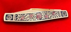 Fight’n Rooster Gold Plated 3-Blade Premium Stock Pocket Knife “White Roses” #176 of 400 MINT