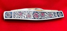 Fight’n Rooster Gold Plated 3-Blade Premium Stock Pocket Knife “White Roses” #176 of 400 MINT