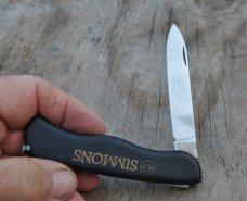 111 mm. 1 Blade SAK With Buck Lock Used Mirror Polished Blade Handle Marked Simmons Swiss Made