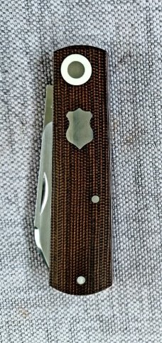 Willem Steenkamp Modern Spear Barlow..3.5" ..Rwl34..green canvas micarta scales coa..slip and pouch
