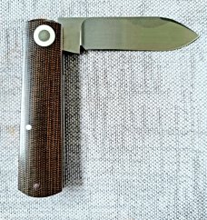 Willem Steenkamp Modern Spear Barlow..3.5" ..Rwl34..green canvas micarta scales coa..slip and pouch