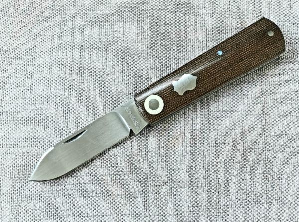 Willem Steenkamp Modern Spear Barlow..3.5" ..Rwl34..green canvas micarta scales coa..slip and pouch Willem Steenkamp Modern Spear Barlow..3.5" ..Rwl34..green canvas micarta scales coa..slip and pouch