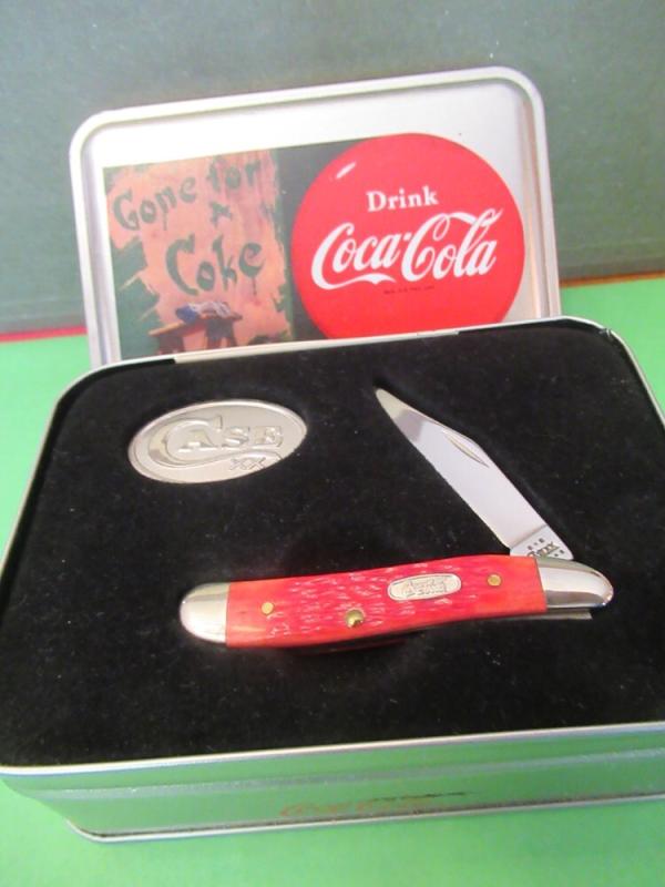 Case XX 2002 Red Bone Single Blade Peanut in a Coca-Cola Tin Pattern # 6120 SS Case XX 2002 Red Bone Single Blade Peanut in a Coca-Cola Tin Pattern # 6120 SS