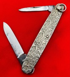 Vintage NEW YORK KNIFE CO #2897 Decorative Twist Ring Shadow Pen Pocket Knife c.1882-1931 **RARE**