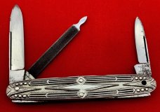 Vintage SMALL BROS INC GERMANY 3-Blade Shadow Pen Folding Pocket Knife - Sterling Silver - Intricate
