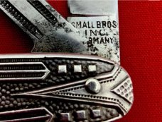 Vintage SMALL BROS INC GERMANY 3-Blade Shadow Pen Folding Pocket Knife - Sterling Silver - Intricate