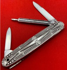 Vintage SMALL BROS INC GERMANY 3-Blade Shadow Pen Folding Pocket Knife - Sterling Silver - Intricate