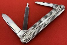 Vintage SMALL BROS INC GERMANY 3-Blade Shadow Pen Folding Pocket Knife - Sterling Silver - Intricate