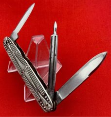 Vintage SMALL BROS INC GERMANY 3-Blade Shadow Pen Folding Pocket Knife - Sterling Silver - Intricate