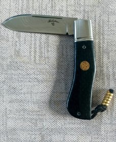 Vincenzo Balistreri Black Micarta Dogleg..3.5" .Damascus..lanyard pin..bead.filework.fluted bolsters