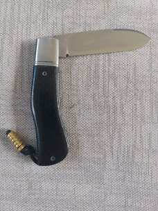 Vincenzo Balistreri Black Micarta Dogleg..3.5" .Damascus..lanyard pin..bead.filework.fluted bolsters