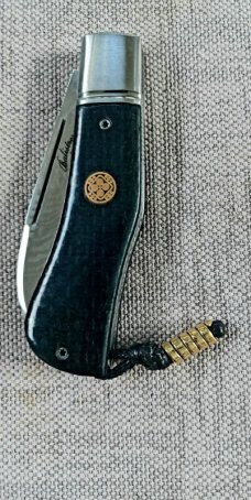 Vincenzo Balistreri Black Micarta Dogleg..3.5" .Damascus..lanyard pin..bead.filework.fluted bolsters