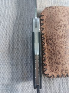 Vincenzo Balistreri Black Micarta Dogleg..3.5" .Damascus..lanyard pin..bead.filework.fluted bolsters