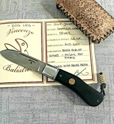 Vincenzo Balistreri Black Micarta Dogleg..3.5" .Damascus..lanyard pin..bead.filework.fluted bolsters