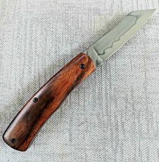 LaRock Custom Native Knife, Desert  ironwood scales, screws no pins, 4" closed w/Hamon, W2, boxed
