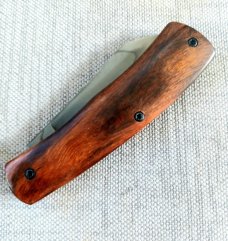 LaRock Custom Native Knife, Desert  ironwood scales, screws no pins, 4" closed w/Hamon, W2, boxed
