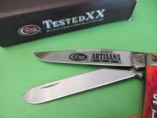 Case XX  2003  Red Bone Silver Script Artisan Tour Trapper Pattern # 6254 SS