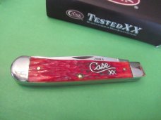 Case XX  2003  Red Bone Silver Script Artisan Tour Trapper Pattern # 6254 SS