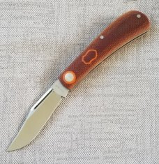 Jeffrey  Mitchell Lanny Shadow,Vintage Canvas Micarta. Orange pivot collar & shield,CPM-154, 3 7/8