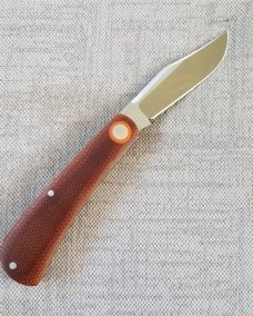 Jeffrey  Mitchell Lanny Shadow,Vintage Canvas Micarta. Orange pivot collar & shield,CPM-154, 3 7/8