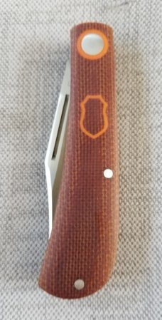 Jeffrey  Mitchell Lanny Shadow,Vintage Canvas Micarta. Orange pivot collar & shield,CPM-154, 3 7/8