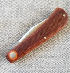 Jeffrey  Mitchell Lanny Shadow,Vintage Canvas Micarta. Orange pivot collar & shield,CPM-154, 3 7/8