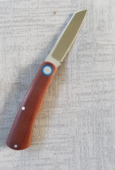 Jeffrey  Mitchell  Native,Vintage Canvas Micarta..Blue pivot collar & skeleton shield.,CPM-154, 3.75