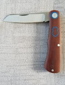 Jeffrey  Mitchell  Native,Vintage Canvas Micarta..Blue pivot collar & skeleton shield.,CPM-154, 3.75