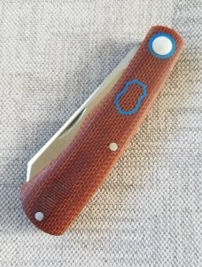 Jeffrey  Mitchell  Native,Vintage Canvas Micarta..Blue pivot collar & skeleton shield.,CPM-154, 3.75