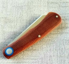 Jeffrey  Mitchell  Native,Vintage Canvas Micarta..Blue pivot collar & skeleton shield.,CPM-154, 3.75