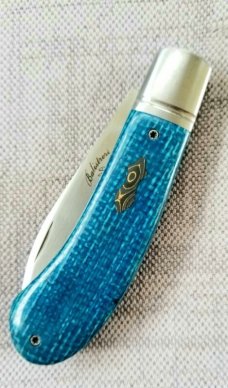 Vincenzo Balistreri Mini Zulu..3 5/8"..440C..Blue Burlap micarta, red liners..Fluted..coa/ slip 