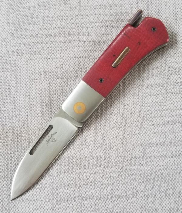 Vincenzo Balistreri Little Bad Boy Taillock ,red micarta/timascus lock button/shield,3.5" closed