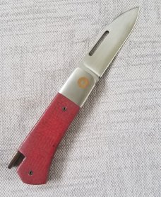 Vincenzo Balistreri Little Bad Boy Taillock ,red micarta/timascus lock button/shield,3.5" closed