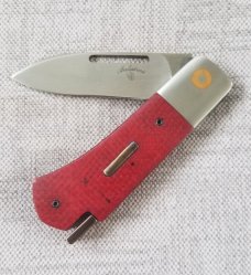 Vincenzo Balistreri Little Bad Boy Taillock ,red micarta/timascus lock button/shield,3.5" closed