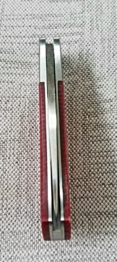 Vincenzo Balistreri Little Bad Boy Taillock ,red micarta/timascus lock button/shield,3.5" closed