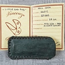 Vincenzo Balistreri Little Bad Boy Taillock ,red micarta/timascus lock button/shield,3.5" closed