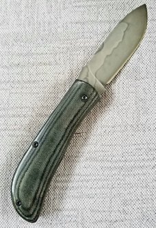 Tracy LaRock Custom Timberjack Black Linen/Brown Burlap Micarta 4.25" W2 w/Hamon ,NIB.
