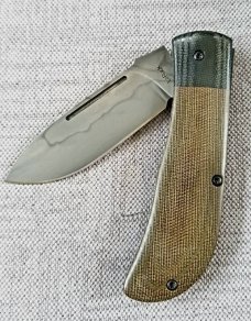 Tracy LaRock Custom Timberjack Black Linen/Brown Burlap Micarta 4.25" W2 w/Hamon ,NIB.