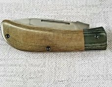 Tracy LaRock Custom Timberjack Black Linen/Brown Burlap Micarta 4.25" W2 w/Hamon ,NIB.