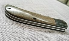 Tracy LaRock Custom Timberjack Black Linen/Brown Burlap Micarta 4.25" W2 w/Hamon ,NIB.