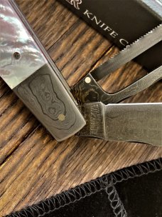 EXCELSIOR KNIFE CO. GEIUNE MOHER OF PEARL DAMASCUS GAME SCOUT KNIFE **ONLY 4 MADE**