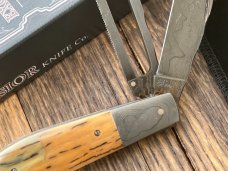 EXCELSIOR KNIFE CO. BARK MAMMOTH IVORY DAMASCUS GAME SCOUT KNIFE ** ONLY 5 MADE**